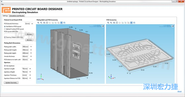 電鍍App允許PCB板設(shè)計(jì)人員導(dǎo)入不同的設(shè)計(jì)(包含或不含虛置圖形)，點(diǎn)擊計(jì)算，然后就能查看所仿真的厚度均勻性-深圳宏力捷