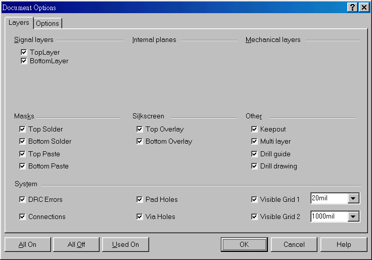 在主功能列，Design >> Option，打開Document Option設置環(huán)境