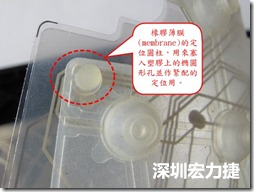 橡膠薄膜(membrane)的定位圓柱，可以用來塞入塑膠上的橢圓形孔洞，最為緊配的定位之用。