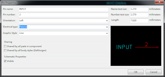按下工具 "Add pins to the component"， 如底下畫面，  Electrical type 都選 Passive