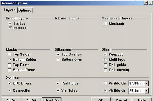 按“L”打開層設(shè)置窗口，打開各層圖形進行初步檢查，看文件有無設(shè)計上的問題或有無特殊的、在處理文件時需特別留意之處