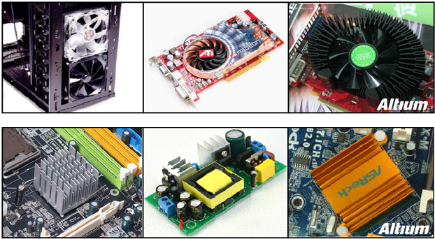 承載大電流的電路中功耗損失所產(chǎn)生的熱量應(yīng)梳離發(fā)熱器件以對抗溫升。大家都可能熟悉電腦處理器上使用的風(fēng)扇和散熱片。